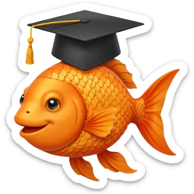 happy fish wearing a graduation cap sticker