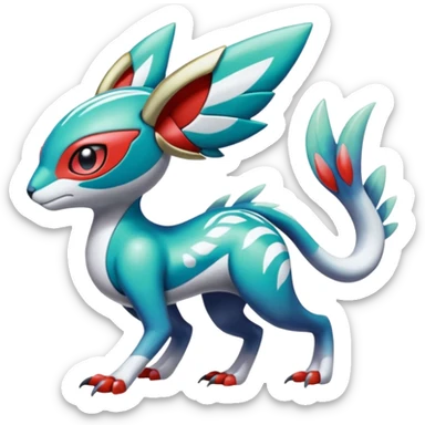 Shiny Colorful Futuristic Cyber-Vernid-Trico-Meloetta-Latias-Koraidon-Peppercat-Protogen-Pokémon-Digimon-Fakémon-fusion-hybrid-creature sticker
