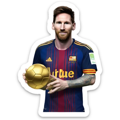 Messi con el balón de oro y un mundial en la mano sticker
