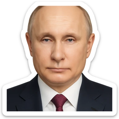 Vladimir Putin, hyper-realistic, ultra high-resolution, maximum detail, lifelike skin and facial features, subtle emoji influence, clean round face, neutral expression, plain background sticker