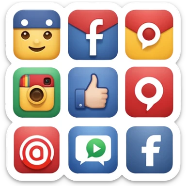 Socail media sauare emoji style icons 
Creat the quadrant with the logos of F.B, X, Trustpilot, Instagram, Youtube, Linkedineach icon is ther only ones, asme size, only icons of the social media that I mentioned only 6 icons sticker
