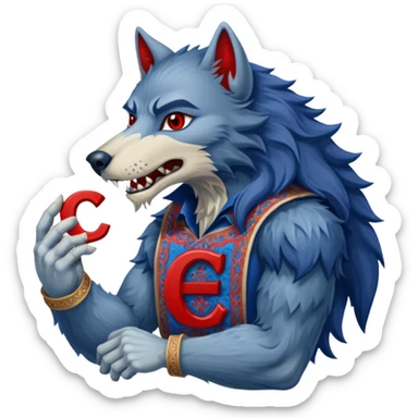 a werewolf hand just the hand holding the letter c make the c made out of persian carpet texture sticker