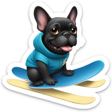 A dark french bulldog snowboarding sticker