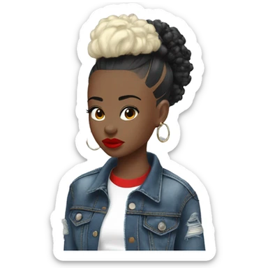Monochrome girl Mohawk black hair denim jacket hoop earrings red lipstick  sticker