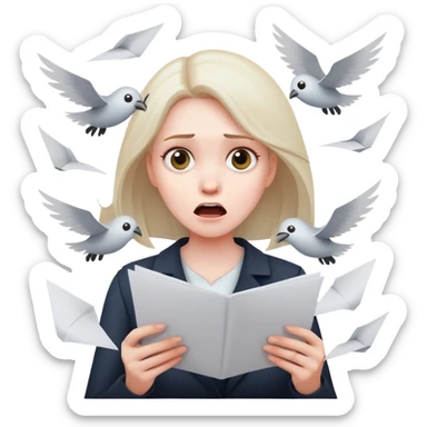 scared woman with flying papers around her sticker