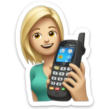 Rubia con telefono motorola con numero en la mano sticker