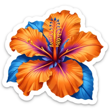 Orange and blue hibiscus flower sticker