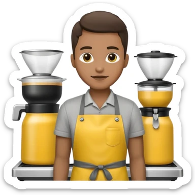 Бариста делает кофе. Цветовая палитра: #FFFFFF, #F7FD02, #D3D3D3, #242424 sticker