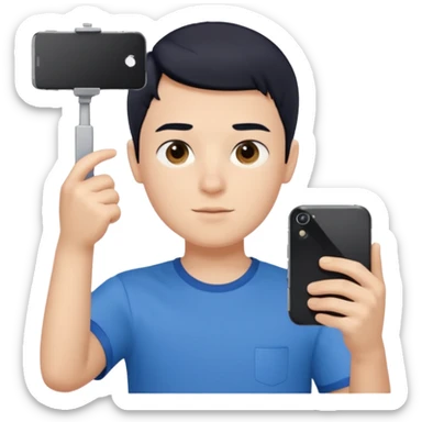 generate a pretty bratz fair skinned boy with short black hair taking a selfie sticker