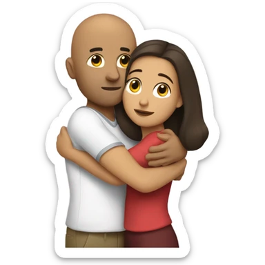 Comforting hug from brunette Puerto Rican to shorter bald male sticker