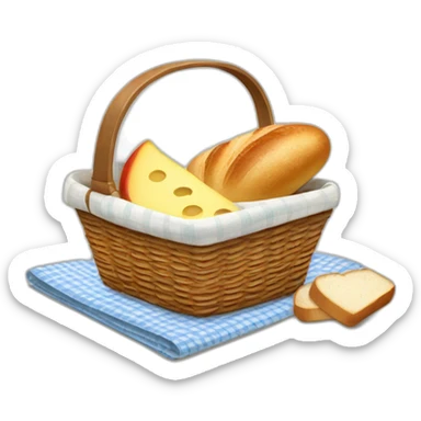 picnic basket with bread, cheese, and apple, with napkin  sticker