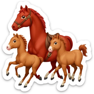 red horse and two baby horses agressive running money on the saddle sticker