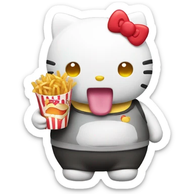 Chubby hello kitty eating fast food  sticker