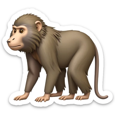 cinematic-hairy baboon-full-body-standing on all fours-emoji,-head-tilted-dramatically,-thick-grey-and-brown-fur,-simplified-yet-realistic-focused-features,-highly-detailed,-glowing-with-an-almost-sarcastic-glow sticker
