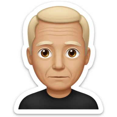 less hair, black shirt, no smile, older face sticker