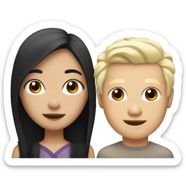 Asian girl with black hair and white man with blond hair  sticker