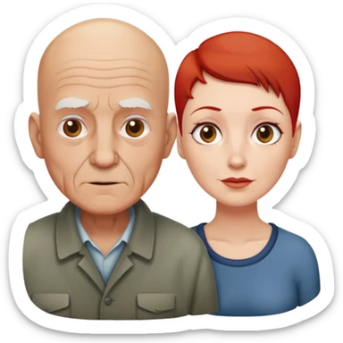Bald old man with woman with short red hair sticker