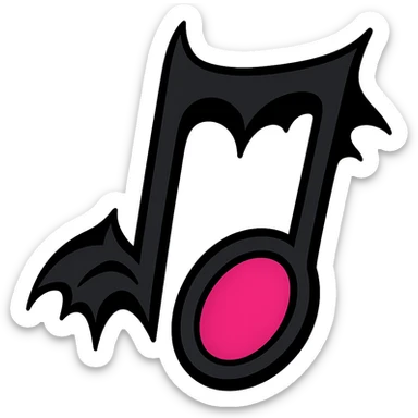 gothic music note, black and pink, vibrant toon style sticker