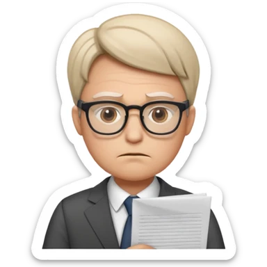 Frowns with Glasses, Office Boss: Business outfit, holding papers, frowning behind glasses, serious look
 sticker