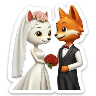 dragon bride and fox groom getting married sticker