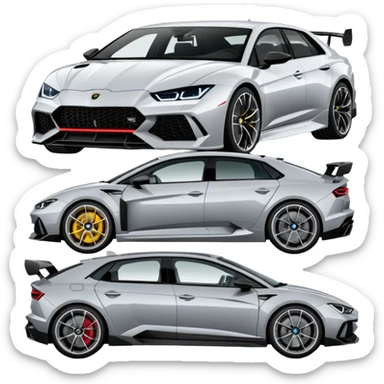 three cars lineup fromt profile forming a semi circle with a lamboghini svj an bmw m140i and a audi ra6 sticker