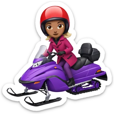 Woman wearing red coat  on purple snowmobile sticker
