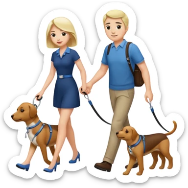 Woman walking a man wearing a leash sticker