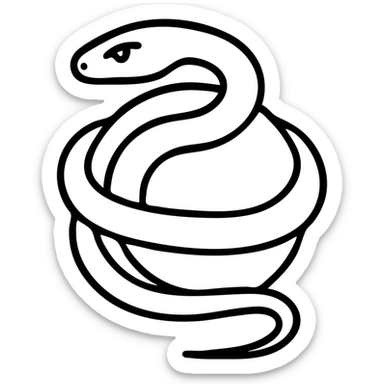 close-up of a realistic metallic serpent coiled around a dark steel orb, clean edges, icon style, high detail, no shadows or gradients behind sticker
