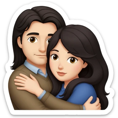 Man with dark long hair hugging a dark hair em curvy woman sticker