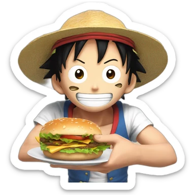 Luffy gear 5 qui manger un hamburger sticker