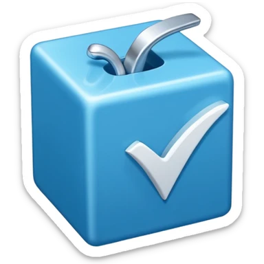 Blue box with a white check mark in the middle of the blue box that is a little bit tilted to the right and its 1d sticker