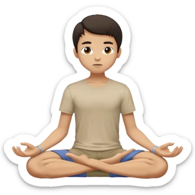 rapaz magro cabelo escuro, camiseta bege e  bermuda bege escuro, corpo inteiro meditan sticker