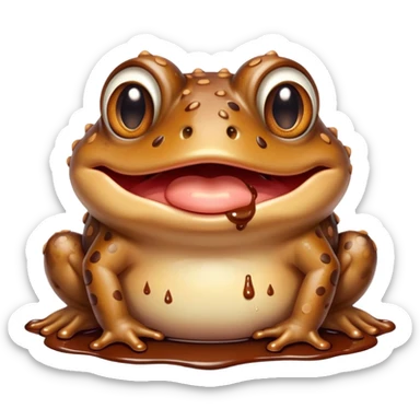 funny toad face with chocolate dripping from its mouth, burping, bufo toad character sticker