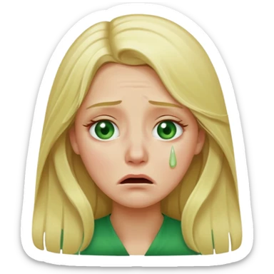 blonde with long hair and green eyes, crying, iOS Apple emoji style sticker