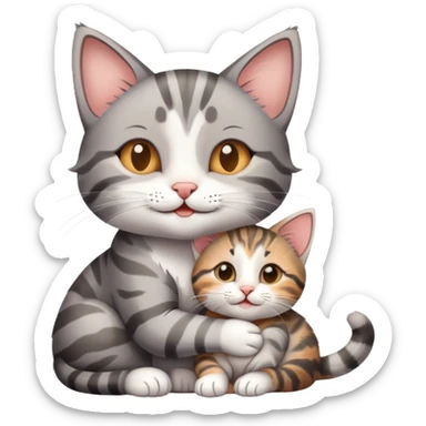 happy mom cat hugging her happy kitten warm and loving expression sticker