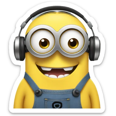 minions with headphones smiling teeth showing sticker