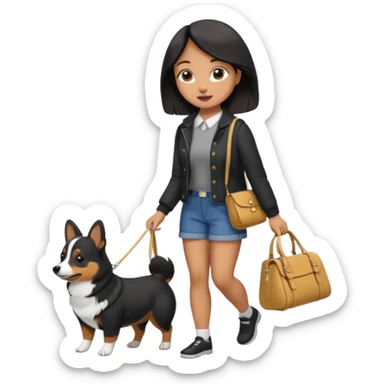 Burnett Girl Walking a black corgi no purse sticker