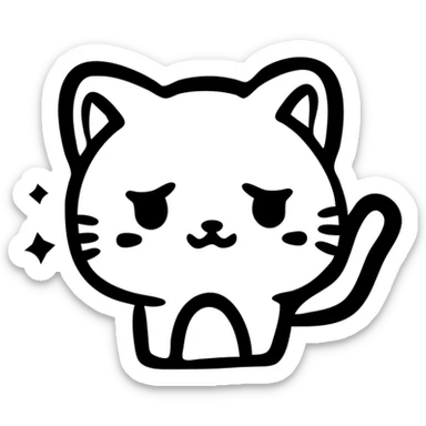 custom cat character inspired by TenSquared server logo, black and white, sad emotion, hand drawn icon style sticker