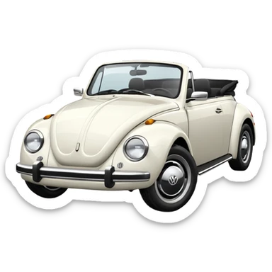 White Volkswagen Beetle convertible with black interior top down sticker