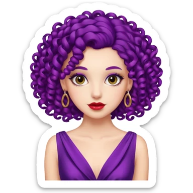 Fashion Model with Purple Curls, red dress sticker