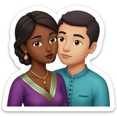 Indian very back girl kiss eastern Asian man  sticker