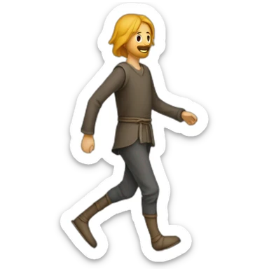 person with legs way longer than usual, covered with pants that are wide at the bottom, walking, medieval sticker