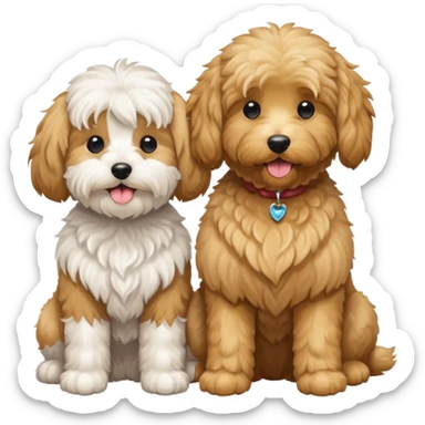 A small white Maltese and a big goldendoodle sitting beside each other  sticker