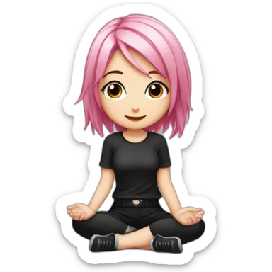 Full body Front view curvy emo girl pink hair sits on the floor straight view hands up black skirt белые трусики полосатые рваные чулки sticker