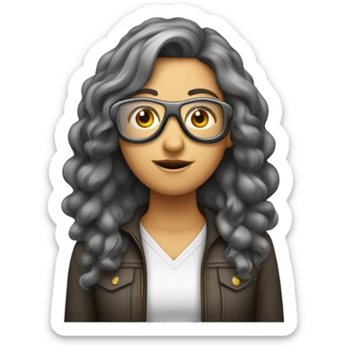 garota de cabelos castanhos escuro longo com óculos de grau estilo aviador sticker