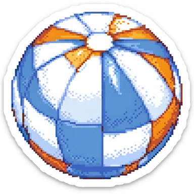 Beach ball with blue, orange, and white segments, keeping the original pixel art style. No background. sticker