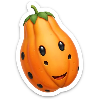 A beautiful papaya fruit is peeled and has black spots.It should be very ripe.like emoji sticker