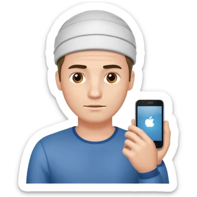 guy holding an smartphone horizontally on his forehead sticker