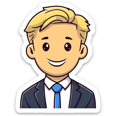 Oleg Tinkov, smiling, blond hair, business casual sticker