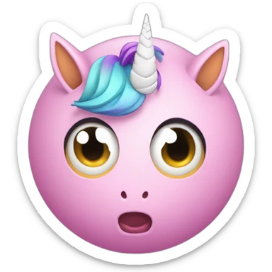 3d sphere with a cartoon unicorn skin texture with big courageous eyes sticker